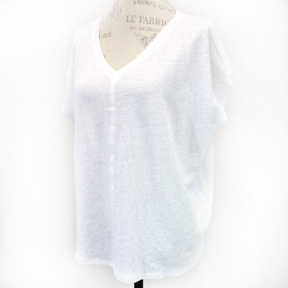 Eileen Fisher Plus White 100% Bio-Linen V-Neck Bat Sleeve T-Shirt Top 3X